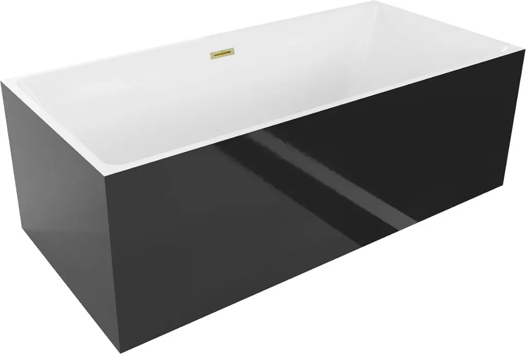 MEXEN/S Nita volně stojící vana 170 x 80, bílá/černá, sifon a přepad zlatá kartáčovaná 52091708075-55