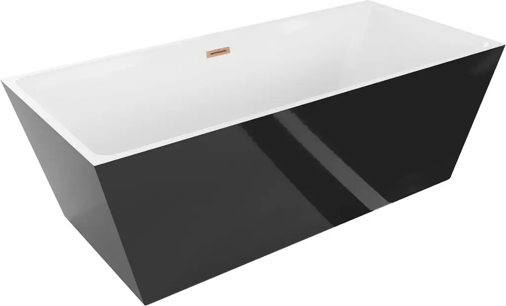 MEXEN/S Lita volně stojící vana 170 x 75, bílá/černá, sifon a přepad měď kartáčovaná 52121707575-65