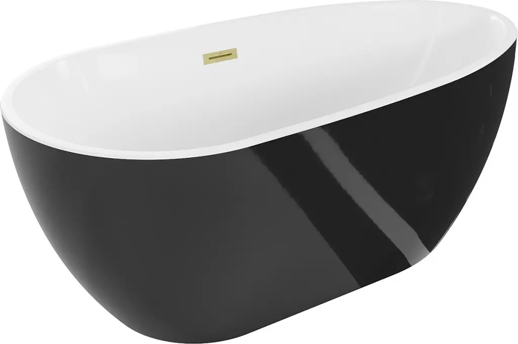 MEXEN/S Eos volně stojící vana 150 x 75, bílá/černá, sifon a přepad zlatá kartáčovaná 52471507575-55