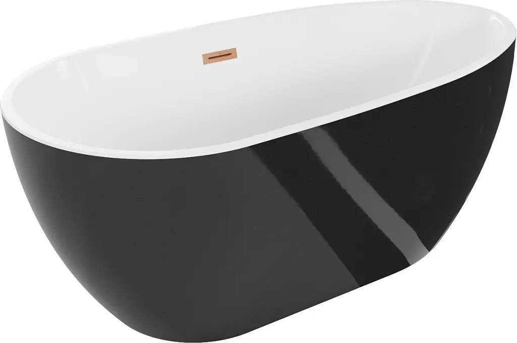 MEXEN/S Eos volně stojící vana 150 x 75, bílá/černá, sifon a přepad měď kartáčovaná 52471507575-65