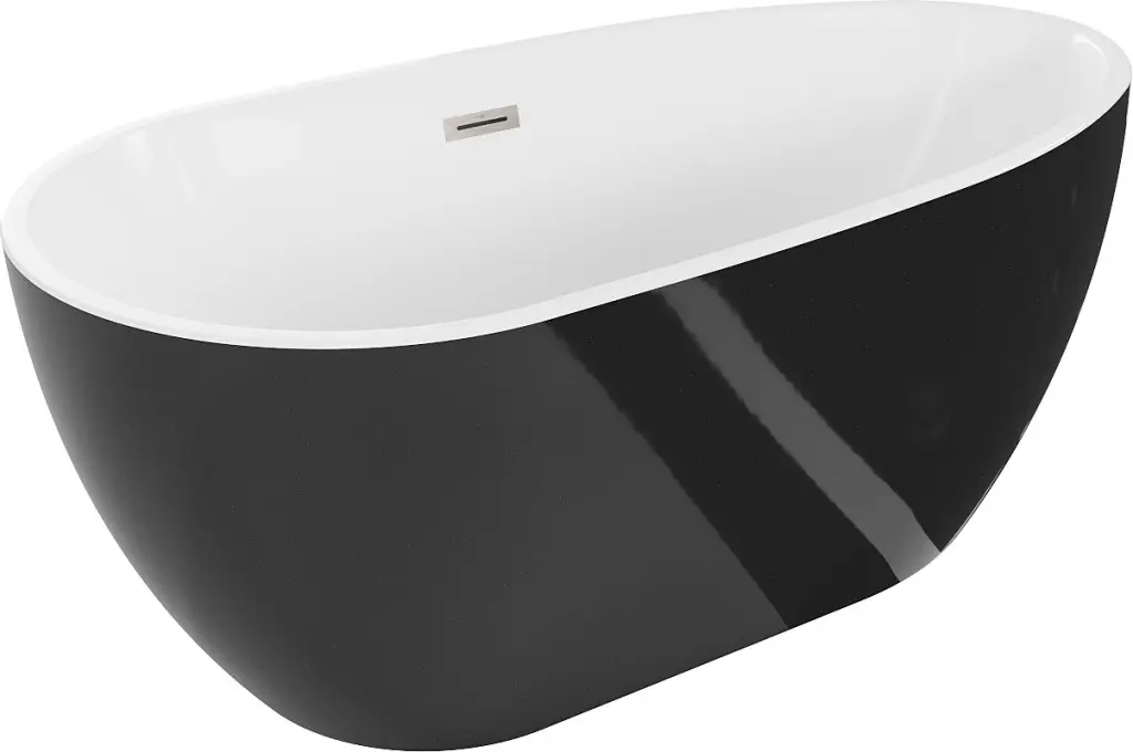 MEXEN/S Eos volně stojící vana 150 x 75, bílá/černá, sifon a přepad nikl kartáčovaná 52471507575-97