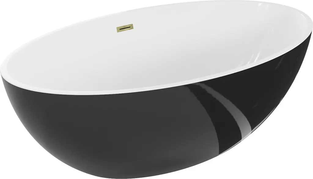 MEXEN/S Nike volně stojící vana 175 x 100, bílá/černá, sifon a přepad zlatá 54071751075-50