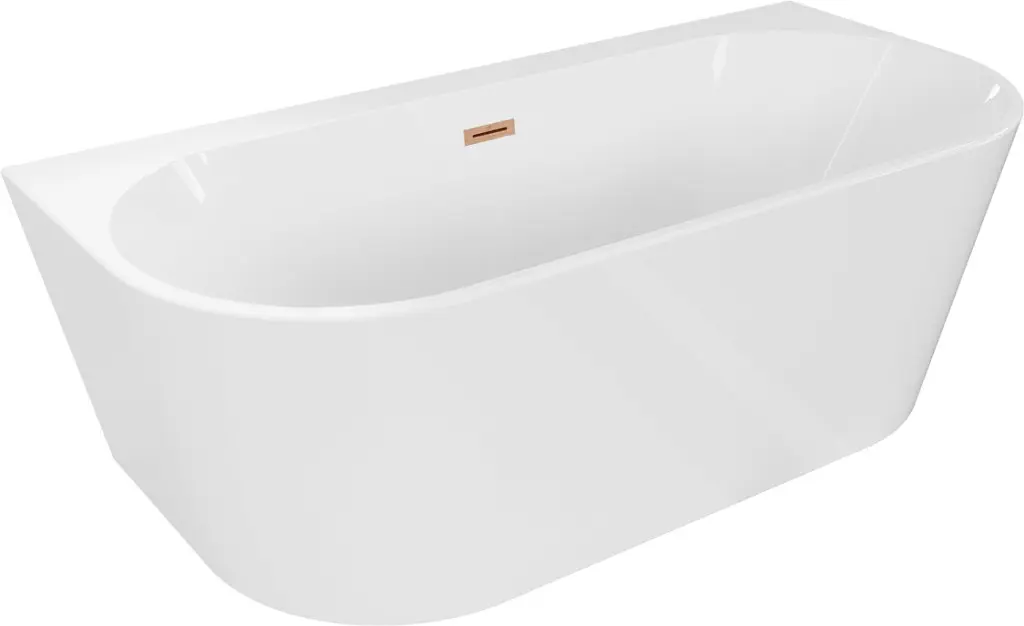 MEXEN/S Oval+ volně stojící vana przyścienna 170 x 80, bílá, sifon a přepad měď kartáčovaná 52681708000-65