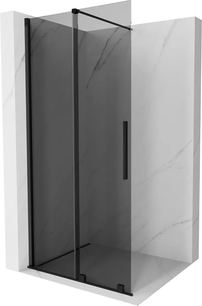 MEXEN/S Velar Sprchová zástěna posuvná Walk-in 85 x 200, grafit 8 mm, černá 871-085-000-43-70