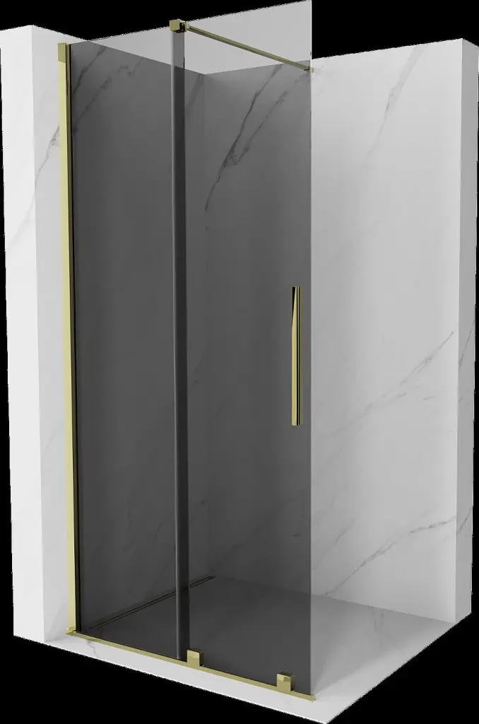 MEXEN/S Velar Sprchová zástěna posuvná Walk-in 90 x 200, grafit 8 mm, zlato 871-090-000-43-50