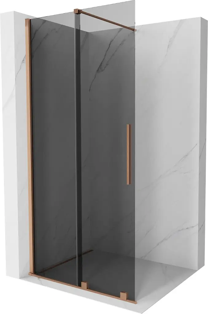 MEXEN/S Velar Sprchová zástěna posuvná Walk-in 90 x 200, grafit 8 mm, měď kartáčovaná 871-090-000-43-65