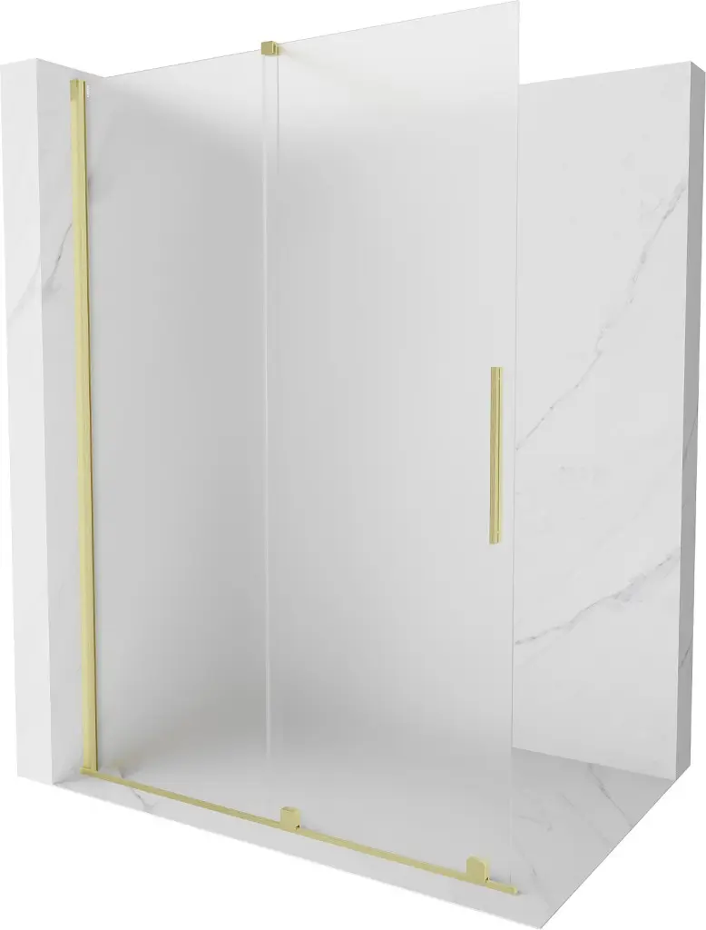 MEXEN/S Velar Sprchová zástěna posuvná Walk-in 130 x 200, dekor 8 mm, zlato kartáčovaná 871-130-000-33-55