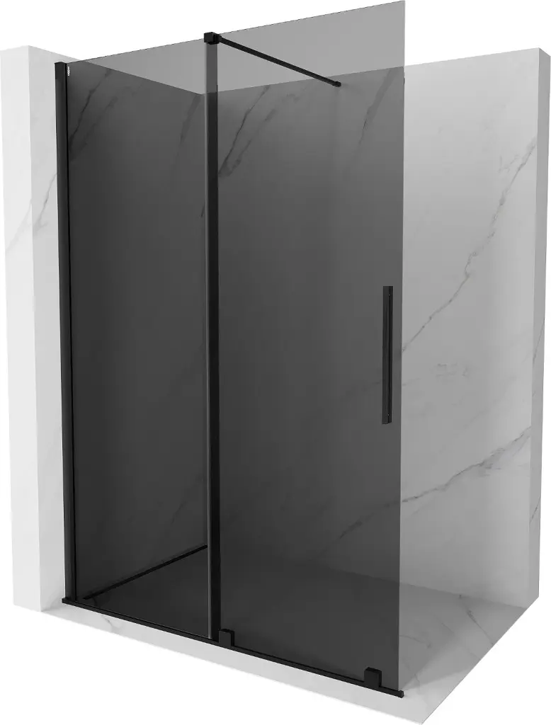 MEXEN/S Velar Sprchová zástěna posuvná Walk-in 130 x 200, grafit 8 mm, černá 871-130-000-43-70