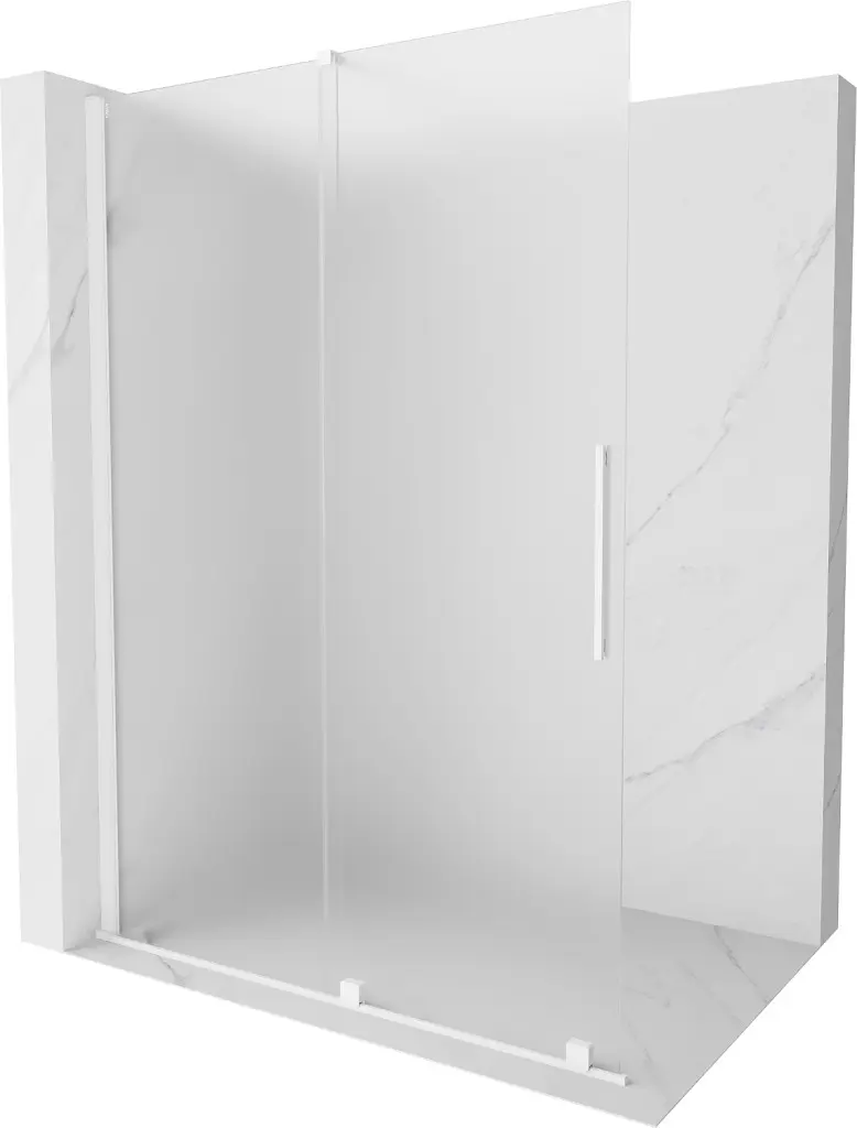 MEXEN/S Velar Sprchová zástěna posuvná Walk-in 140 x 200, dekor 8 mm, bílá 871-140-000-33-20