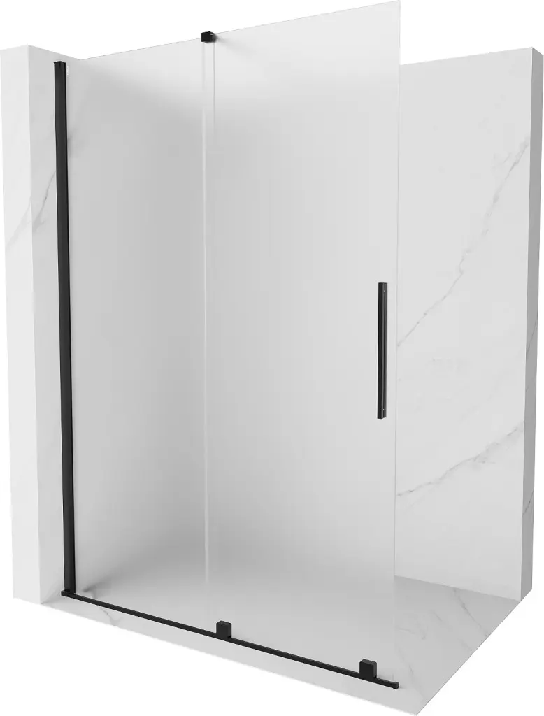 MEXEN/S Velar Sprchová zástěna posuvná Walk-in 140 x 200, dekor 8 mm, černá 871-140-000-33-70