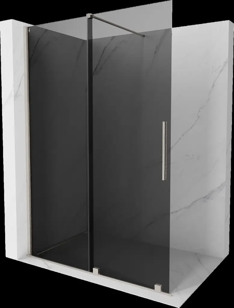 MEXEN/S Velar Sprchová zástěna posuvná Walk-in 140 x 200, grafit 8 mm, nikl kartáčovaná 871-140-000-43-97