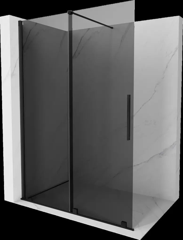 MEXEN/S Velar Sprchová zástěna posuvná Walk-in 150 x 200, grafit 8 mm, černá 871-150-000-43-70