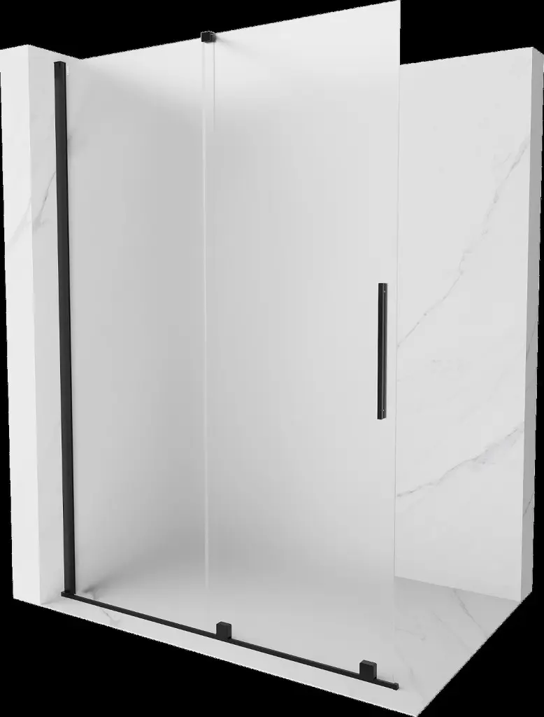 MEXEN/S Velar Sprchová zástěna posuvná Walk-in 160 x 200, dekor 8 mm, černá 871-160-000-33-70