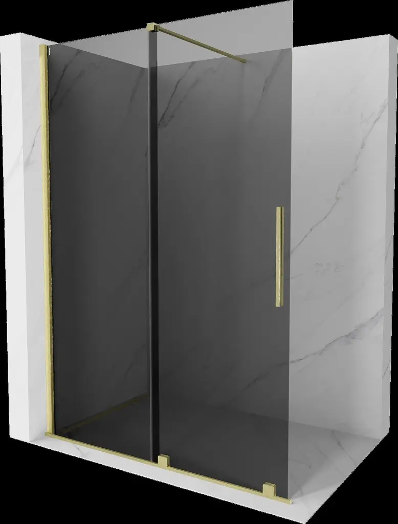 MEXEN/S Velar Sprchová zástěna posuvná Walk-in 160 x 200, grafit 8 mm, zlato kartáčovaná 871-160-000-43-55