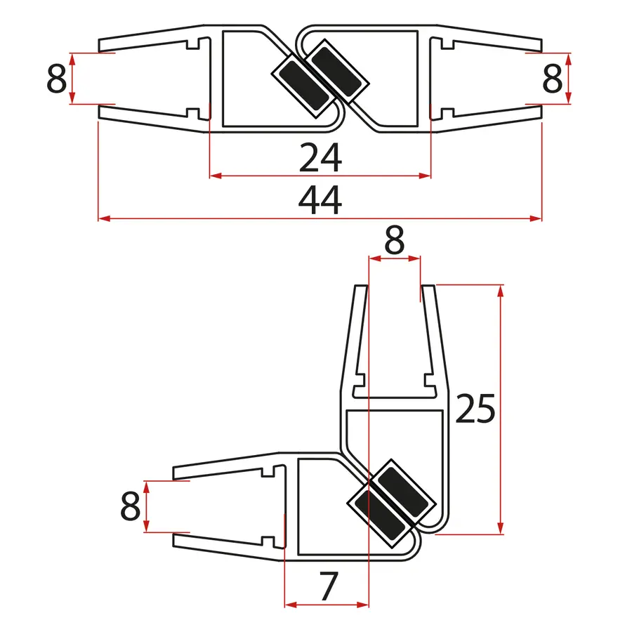 GELCO Set magnetických těsnění 45°pro sklo 8/8, 2000 (2ks) NDTL04