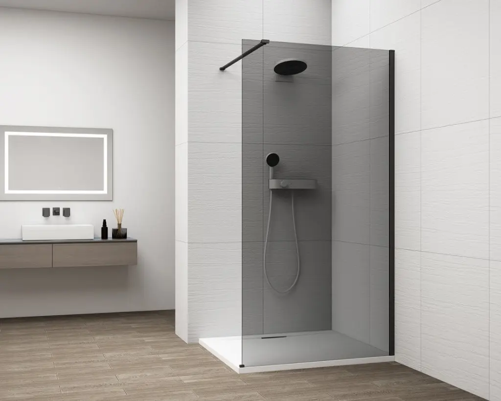 Polysan ESCA BLACK MATT jednodílná sprchová zástěna k instalaci ke stěně, kouřové sklo, 800 mm
