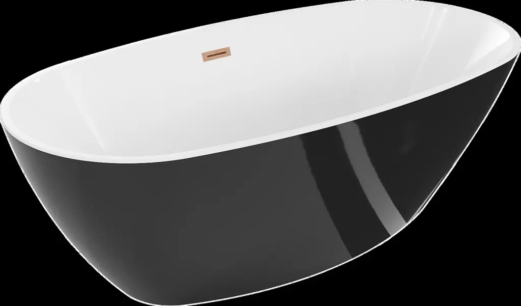MEXEN/S Eris volně stojící vana 180 x 95, bílá/černá, sifon a přepad měď kartáčovaná 53441809575-65