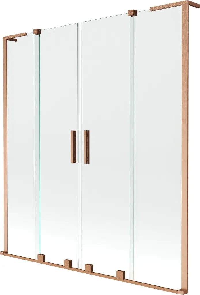 MEXEN/S Velar L Duo dvoukřídlá posuvná vanová zástěna 140 x 150, transparent, měď kartáčovaná 896-140-003-02-65
