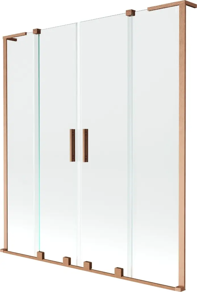 MEXEN/S Velar L Duo dvoukřídlá posuvná vanová zástěna 150 x 150, transparent, měď kartáčovaná 896-150-003-02-65