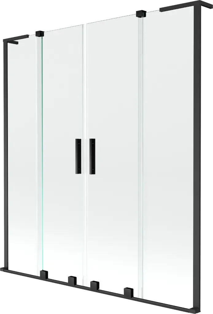 MEXEN/S Velar L Duo dvoukřídlá posuvná vanová zástěna 160 x 150, transparent, černá 896-160-003-02-70