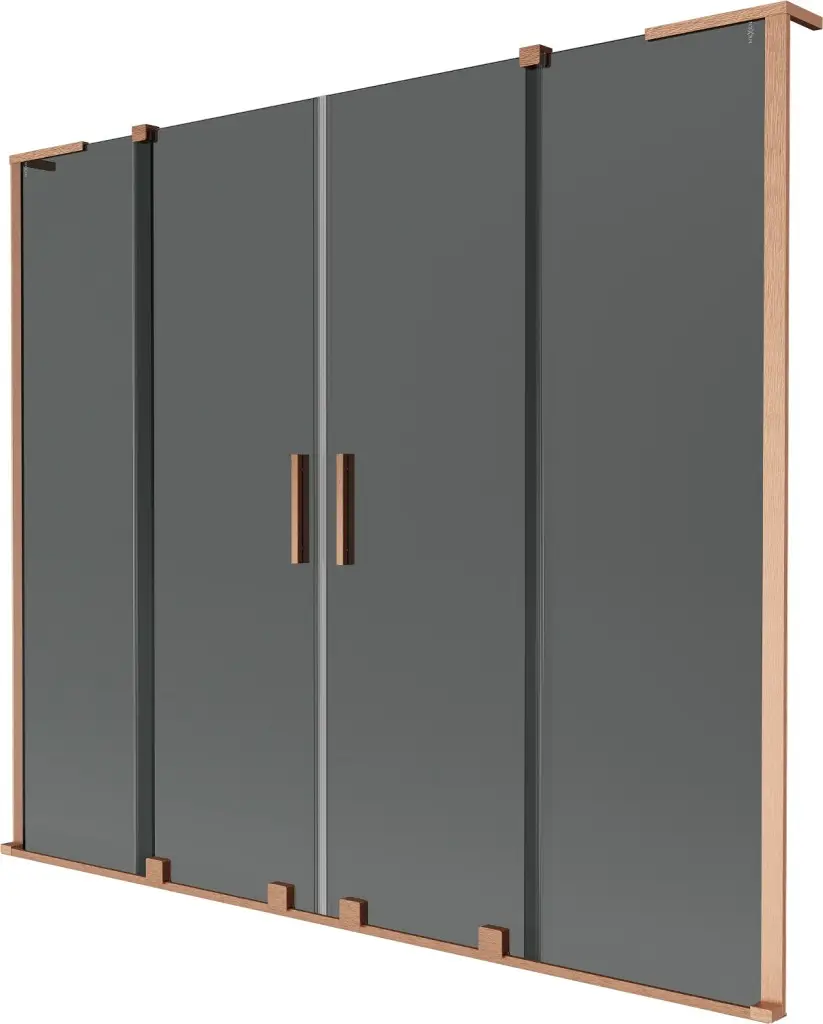MEXEN/S Velar L Duo dvoukřídlá posuvná vanová zástěna 200 x 150, grafit, měď kartáčovaná 896-200-003-42-65