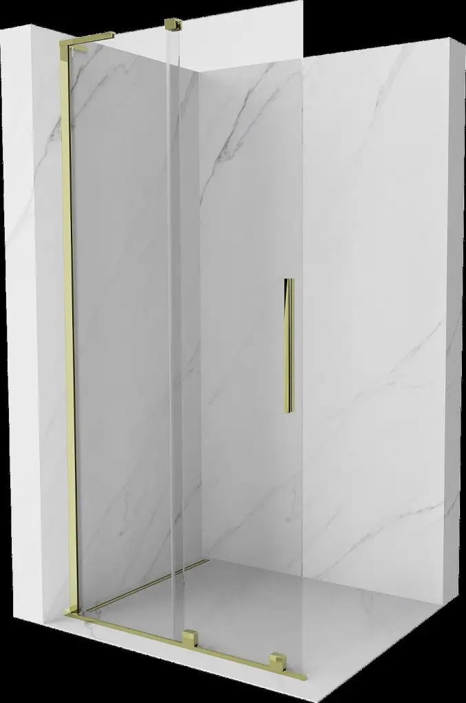 MEXEN/S Velar L Sprchová zástěna posuvná Walk-in 90 x 200, transparent 8 mm, zlato 871-090-003-03-50