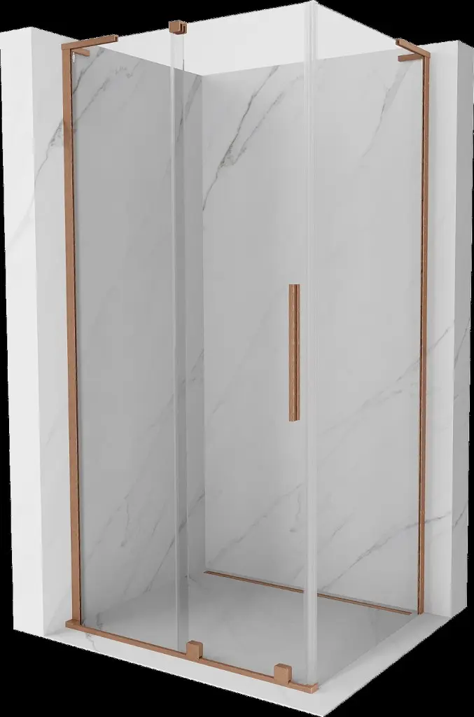 MEXEN/S Velar L sprchový kout, posuvné dveře 90 x 75, transparent, měď kartáčovaná 871-090-075-03-65
