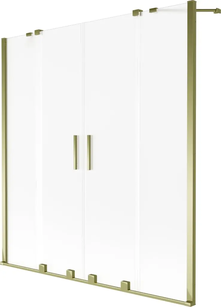 MEXEN/S Velar Duo dvoukřídlá posuvná vanová zástěna 140 x 150 cm, dekor, zlatá 896-140-000-32-50