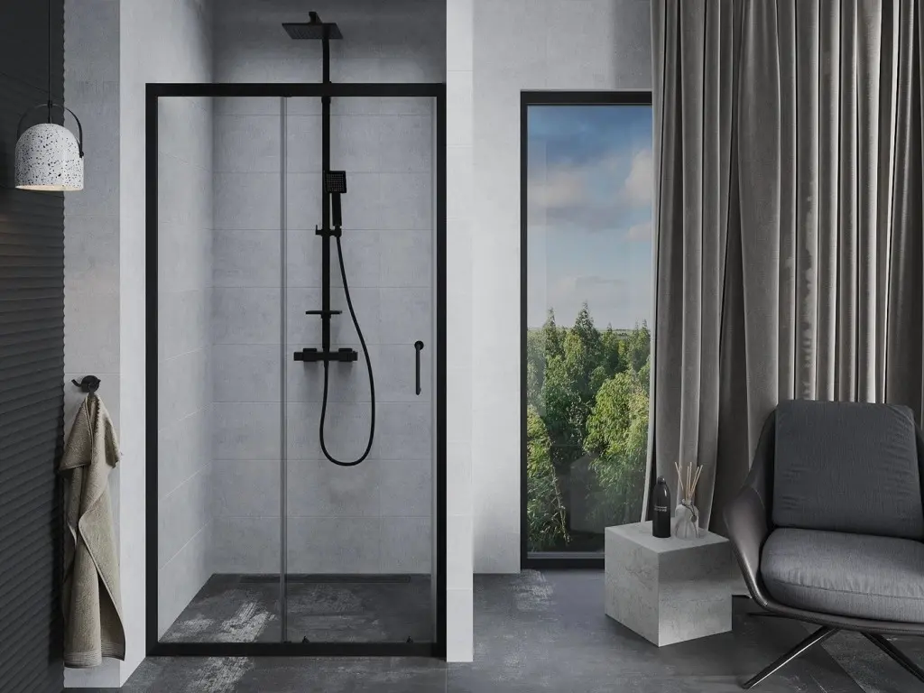 OLSEN SPA Sprchové dveře do niky TREOS NEW BLACK Barva rámu Černá matná, Rozměr A 100, Směr zavírání Univerzální Levé / Pravé, Výplň Čiré bezpečnostní sklo 6 mm OLBTREO100BC