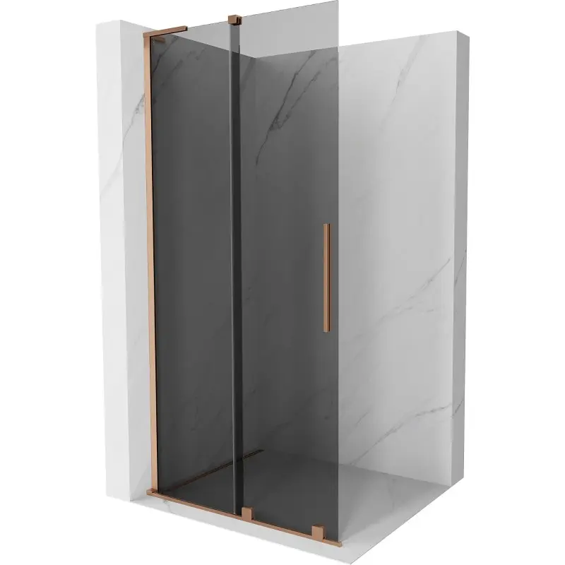 MEXEN/S Velar L Sprchová zástěna posuvná Walk-in 90 x 200, grafit 8 mm, měď kartáčovaná 871-090-003-43-65