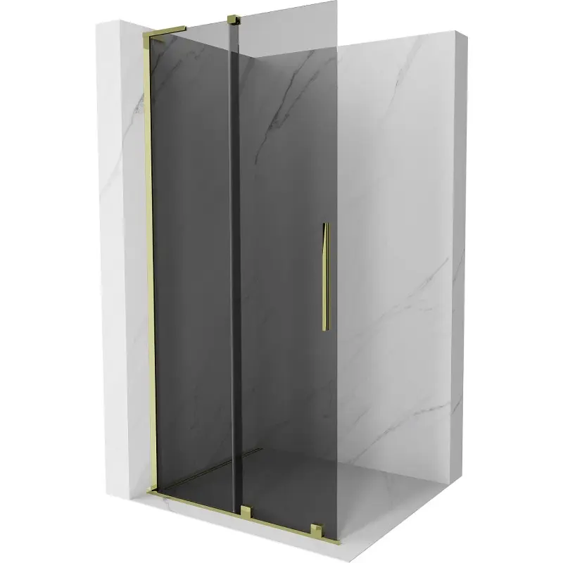 MEXEN/S Velar L Sprchová zástěna posuvná Walk-in 100 x 200, grafit 8 mm, zlato 871-100-003-43-50