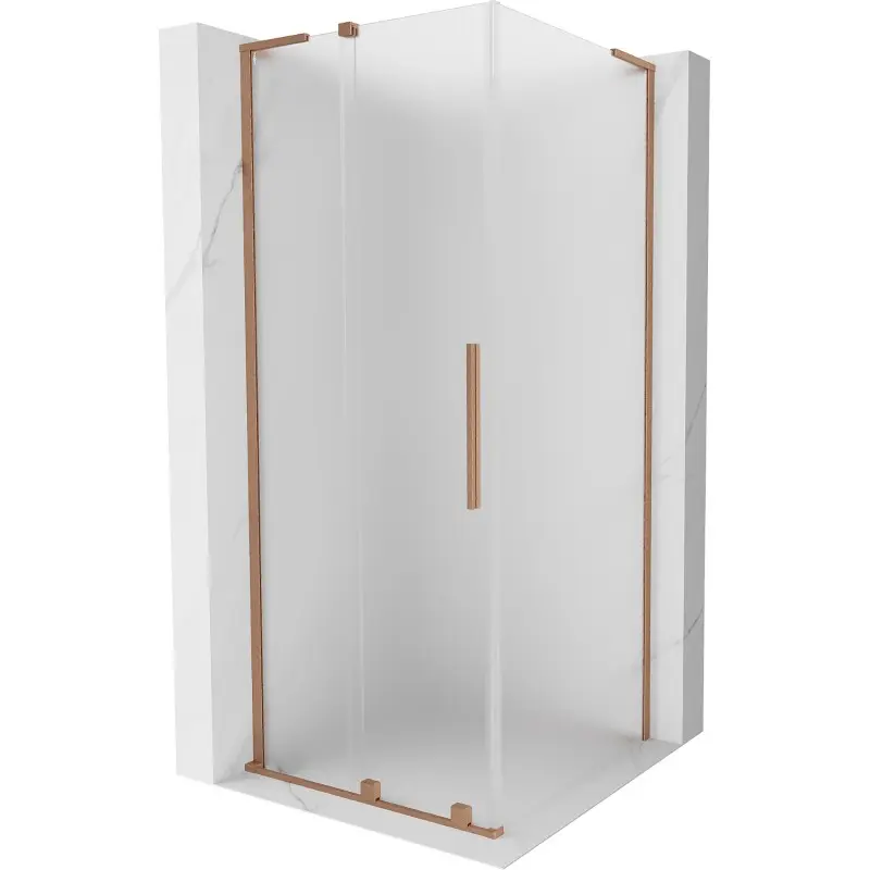 MEXEN/S Velar L sprchový kout, posuvné dveře 100 x 100, dekor, měď kartáčovaná 871-100-100-33-65