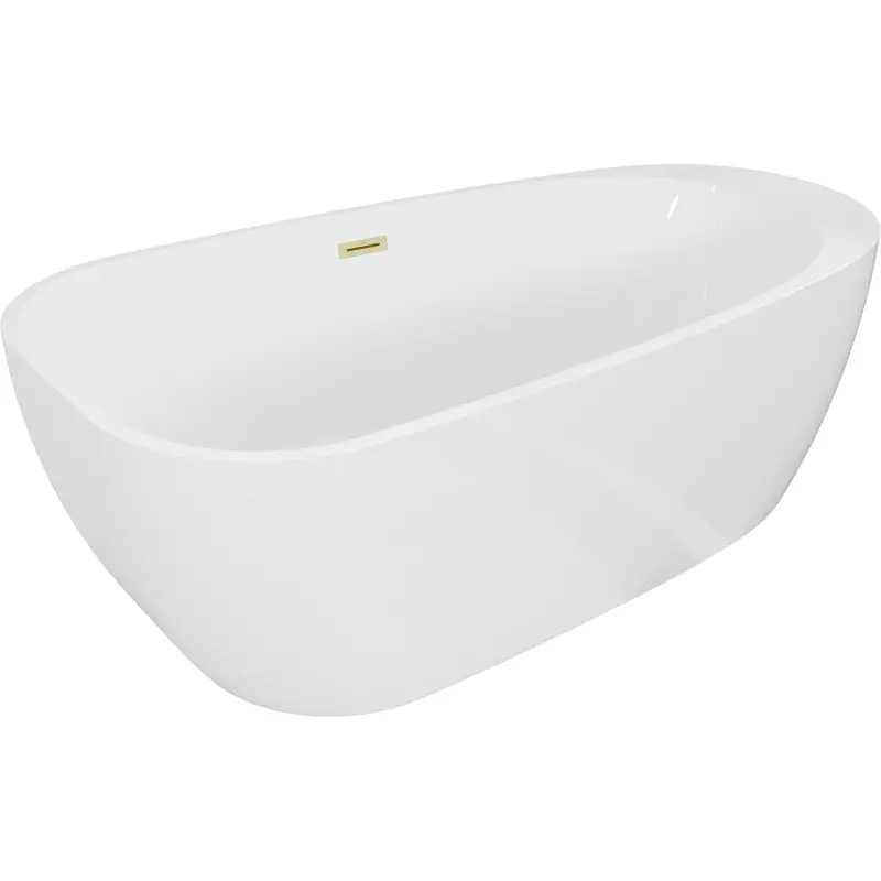 MEXEN/S Giada volně stojící vana 170 x 90, bílá lesk, sifon a přepad zlatá kartáčovaná 52741709000-55
