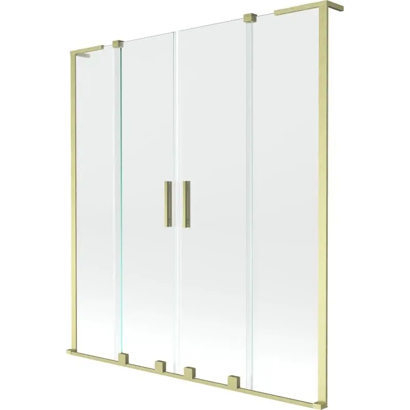 MEXEN/S Velar L Duo dvoukřídlá posuvná vanová zástěna 160 x 150, transparent, zlatá kartáčovaná 896-160-003-02-55