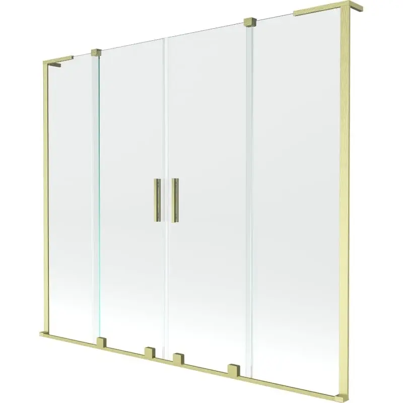 MEXEN/S Velar L Duo dvoukřídlá posuvná vanová zástěna 200 x 150, transparent, zlatá kartáčovaná 896-200-003-02-55