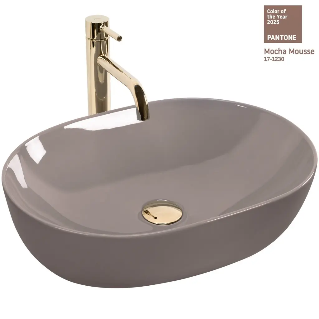 Keramické umyvadlo na desku REA LISA 49x35, beige lesk