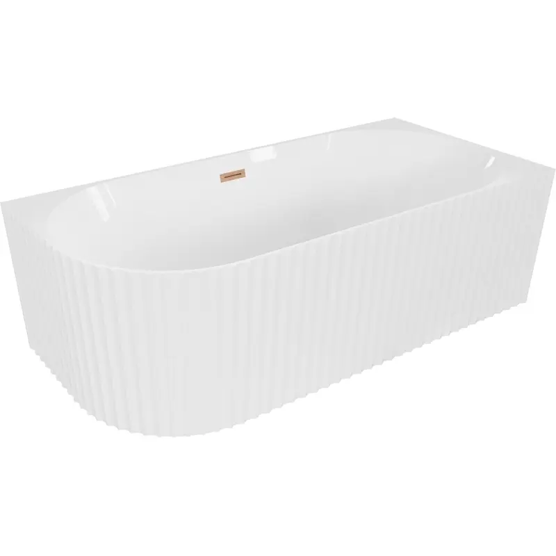 MEXEN/S Gia volně stojící rohová vana reliéf pravá 150 x 75, bílá lesk, sifon a přepad měď kartáčovaná 52701507500P-65