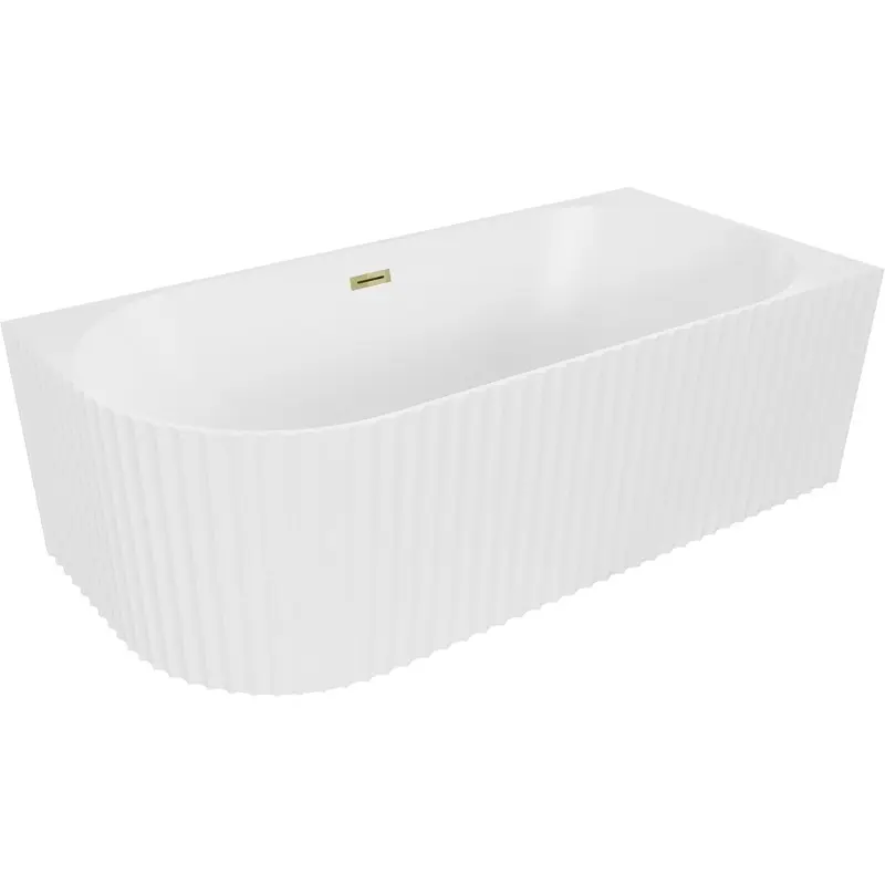 MEXEN/S Gia volně stojící rohová vana reliéf pravá 150 x 75, bílá mat, sifon a přepad zlatá 52701507501P-50