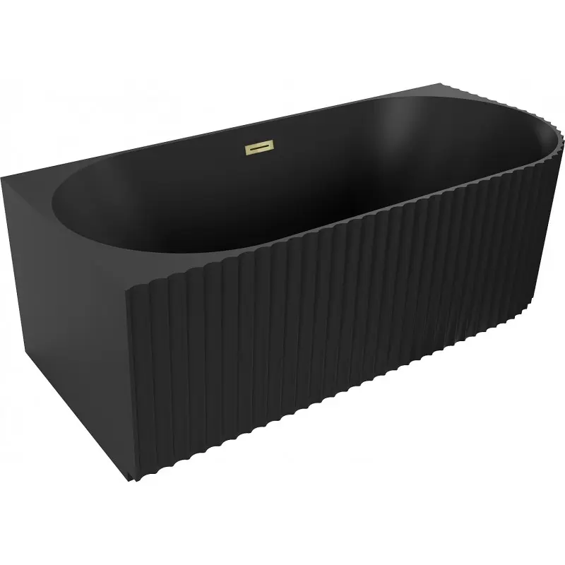 MEXEN/S Gia volně stojící rohová vana reliéf levá 150 x 75, černá mat, sifon a přepad zlatá 52701507571L-50