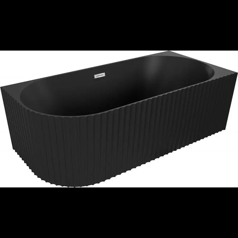 MEXEN/S Gia volně stojící rohová vana reliéf pravá 150 x 75, černá mat, sifon a přepad chrom 52701507571P-01