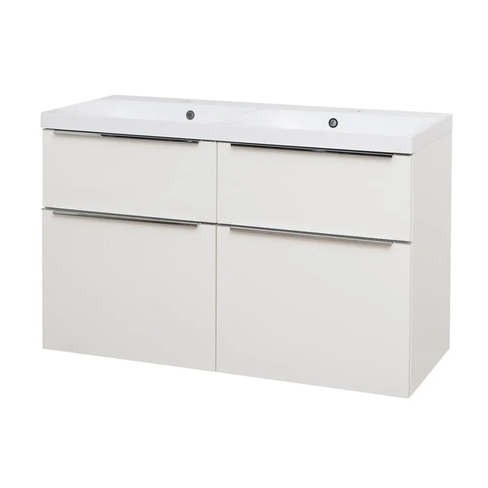 Mereo Mailo, koupelnová skříňka s umyvadlem z litého mramoru 121 cm, bílá, chrom madlo CN513M