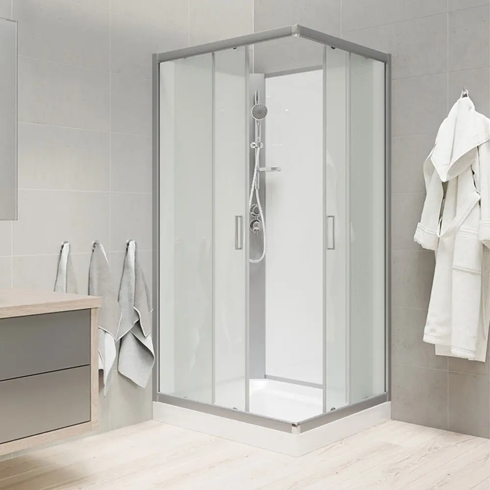 Mereo Sprchový box, čtvercový, 90 cm, satin ALU, sklo Point, zadní stěny bílé, SMC vanička, bez stříšky CK34122KBW