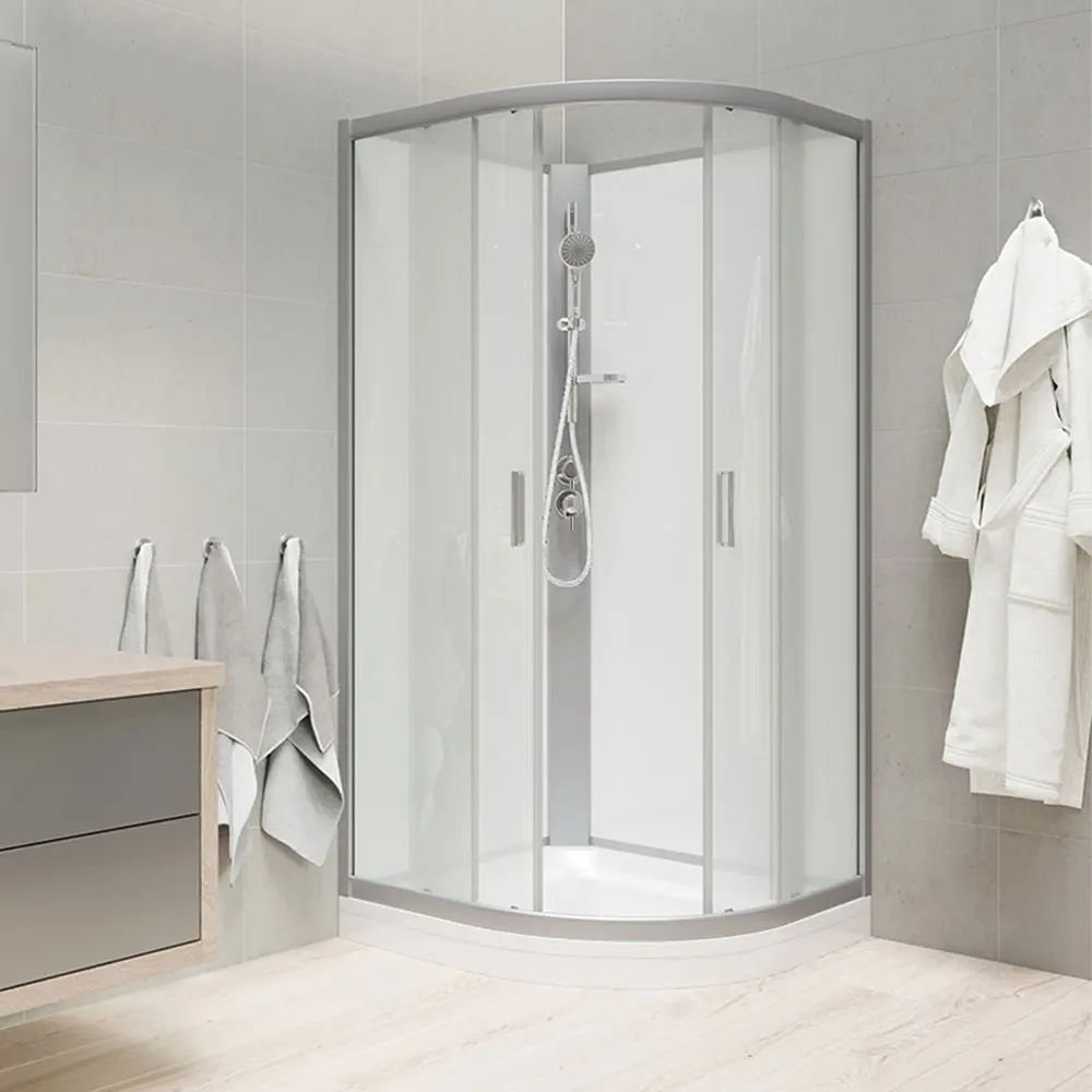 Mereo Sprchový box, čtvrtkruh, 100 cm, satin ALU, sklo Point, zadní stěny bílé, litá vanička, bez stříšky CK35162KMW