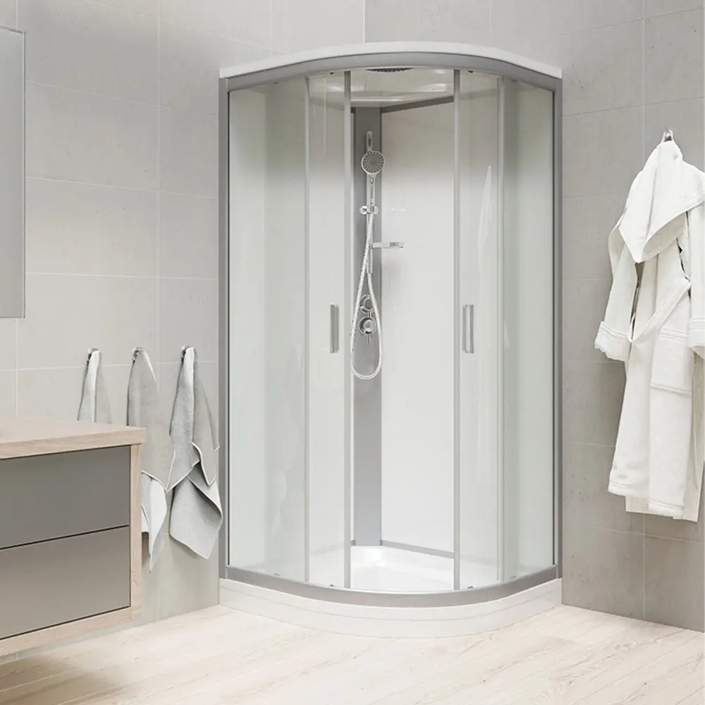 Mereo Sprchový box, čtvrtkruh, 100 cm, satin ALU, sklo Point, zadní stěny bílé, litá vanička, se stříškou CK35162KMSW