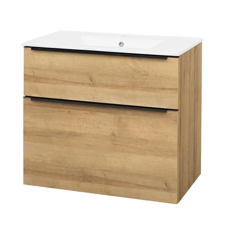 Mereo Mailo, koupelnová skříňka s keramickým umyvadlem 81 cm, dub Riviera, černé madlo CN521B