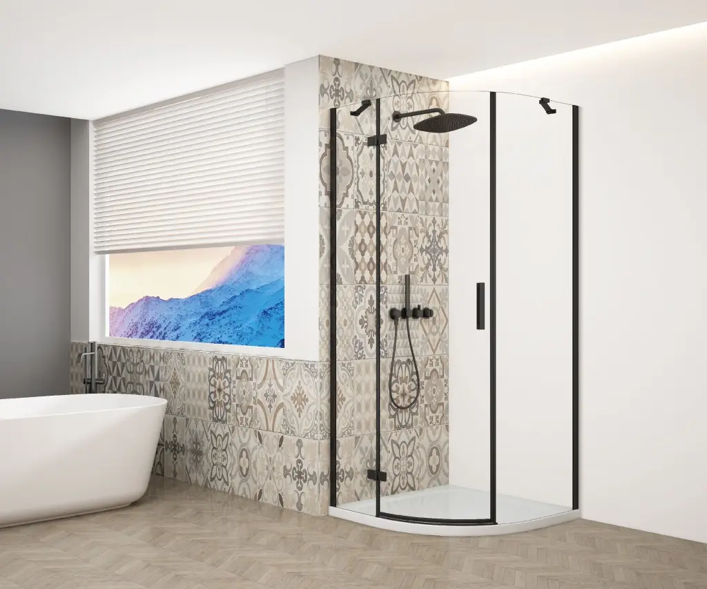 GELCO TRINITY BLACK čtvrtkruhový kout 900x900 levý, čiré sklo, GT6590CL-B GT6590CL-B