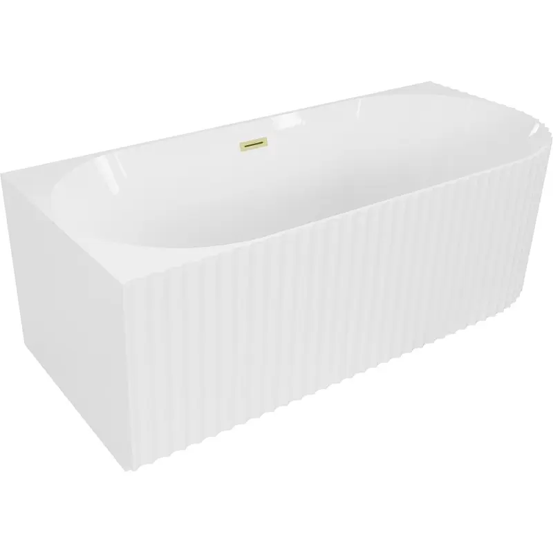 MEXEN/S Gia volně stojící rohová vana reliéf levá 150 x 75, bílá lesk, sifon a přepad zlatá kartáčovaná 52701507500L-55