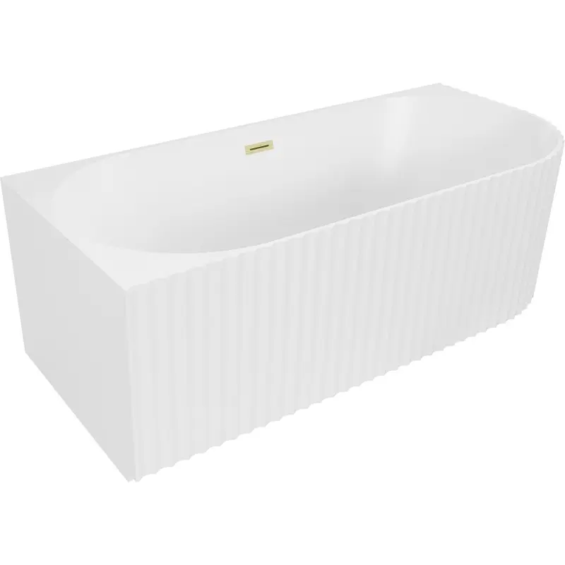 MEXEN/S Gia volně stojící rohová vana reliéf levá 150 x 75, bílá mat, sifon a přepad zlatá kartáčovaná 52701507501L-55