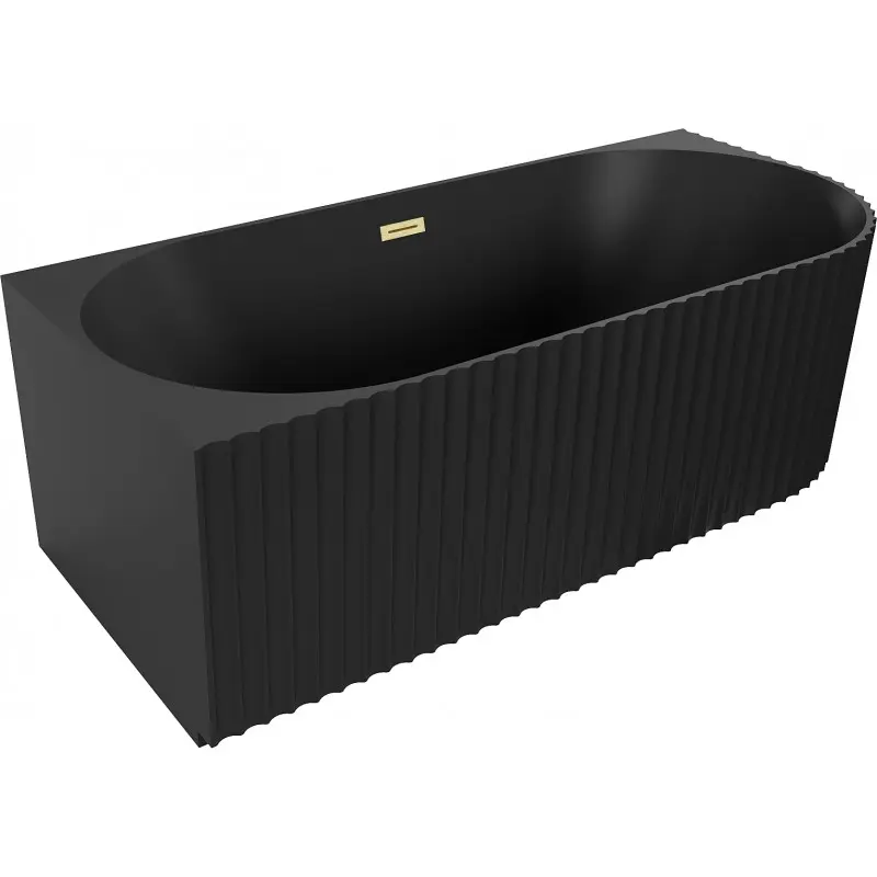 MEXEN/S Gia volně stojící rohová vana reliéf levá 150 x 75, černá mat, sifon a přepad zlatá kartáčovaná 52701507571L-55