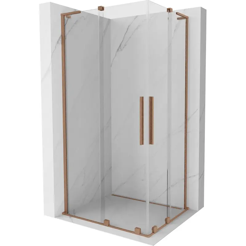 MEXEN/S Velar L Duo sprchový kout, posuvné dveře 90 x 80, transparent, měď kartáčovaná 871-090-080-02-03-65